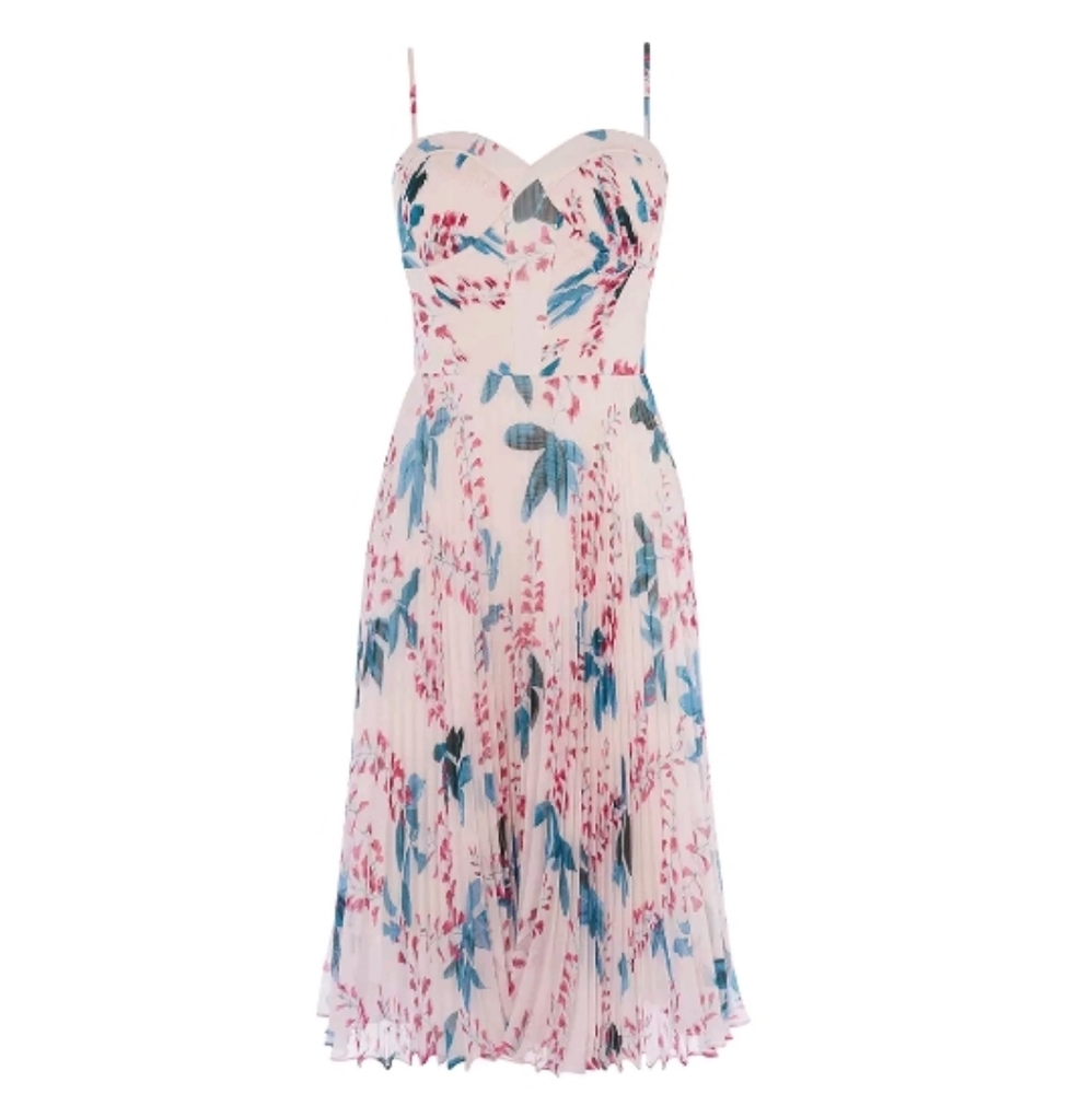 Karen Millen Floral Midi Dress - Cream and Blue